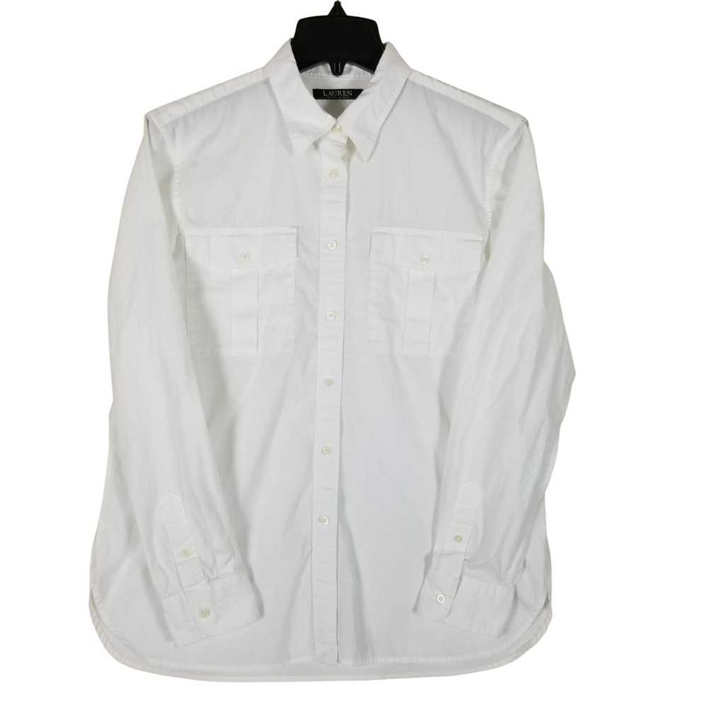 Lauren Ralph Lauren Button Down Shirt Womens L White Long Sleeve Utility Pockets